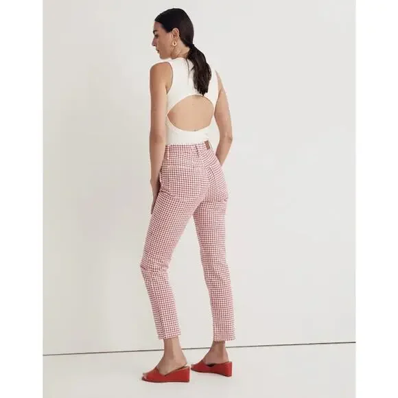 Madewell The Perfect Vintage Jean in Rosy Hibiscus Gingham Check Preppy Picnic - Picture 4 of 14